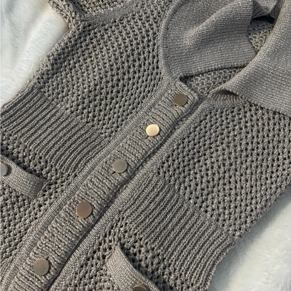 White House Black Market Beige Cardigan with Gold Buttons